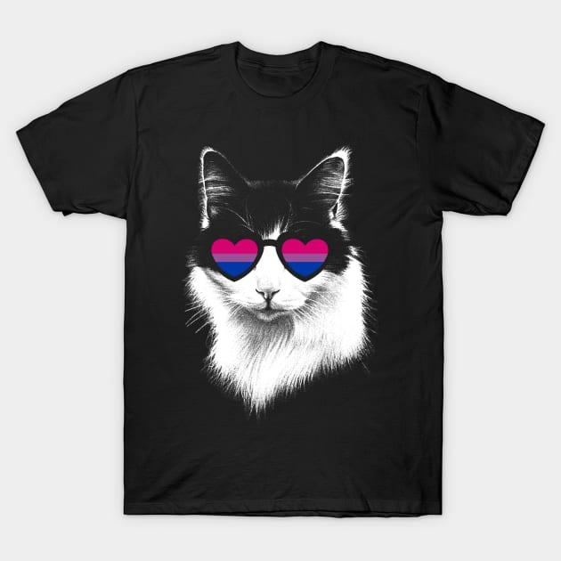 Bisexual Pride Flag Cat Sunglasses T-Shirt by AnKa Art